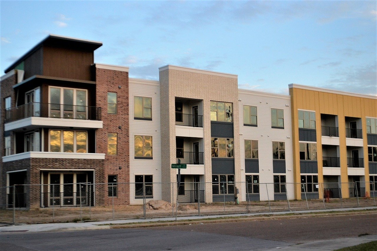 multi family rental property face with three connected buildings